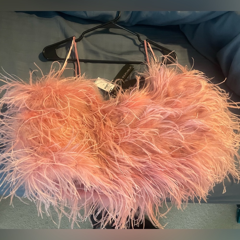 Pink feather crop top.